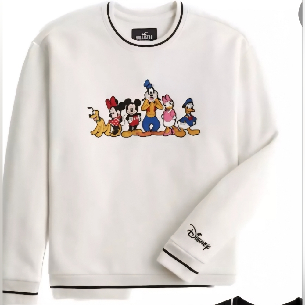 Hollister White Crewneck Sweater with Disney Characters
